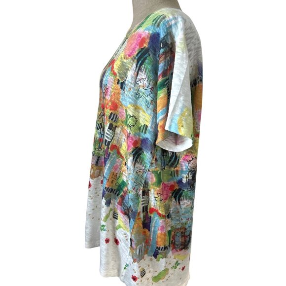 Top Ligne Womens Sz L Colorful artistic Abstract Print Asymmetrical Hem - Picture 3 of 13